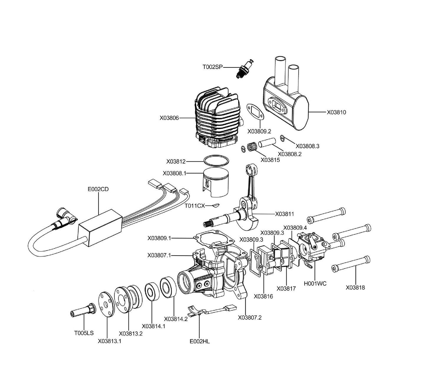 EPHIL X-Series 38cc-R Gasoline Engine w/ Spark Plug & Electronic Ignition