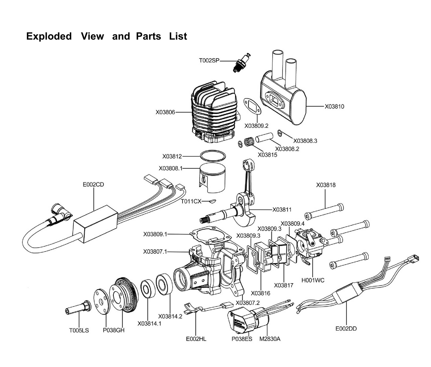 EPHIL X-Series 38cc-R Pro Gasoline Engine w/ E-Starter; Spark Plug & Electronic Ignition