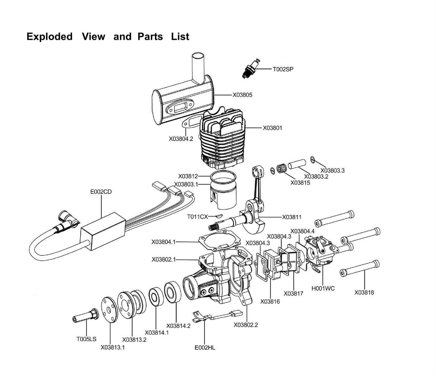 EPHIL X-Series 38cc-S Gasoline Engine w/ Spark Plug & Electronic Ignition