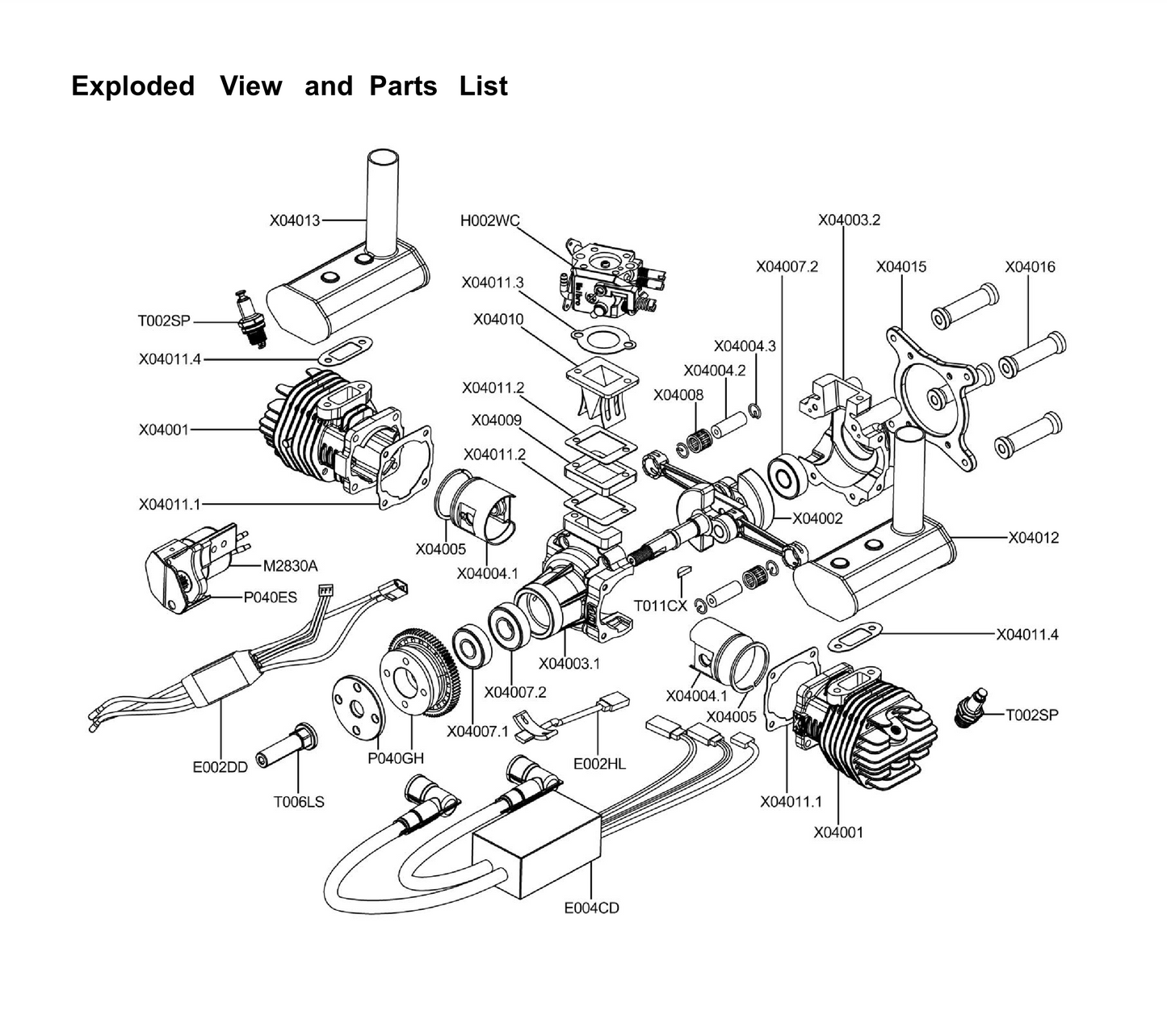 EPHIL X-Series 40cc-T Pro Gasoline Engine w/ E-Starter; Spark Plugs & Electronic Ignition