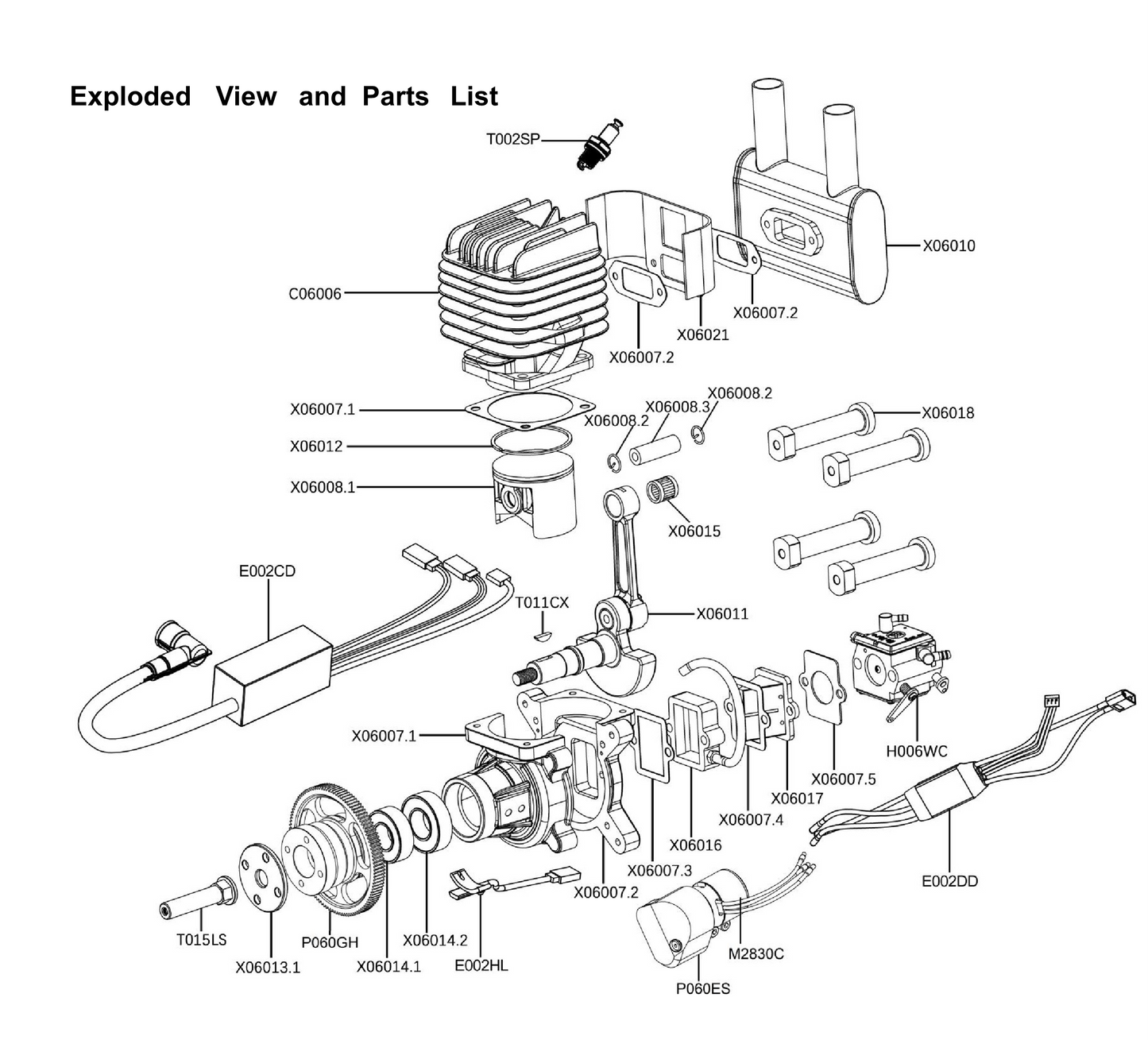 EPHIL 60cc-R Pro Gasoline Engine w/ E-Starter; Spark Plug & Electronic Ignition