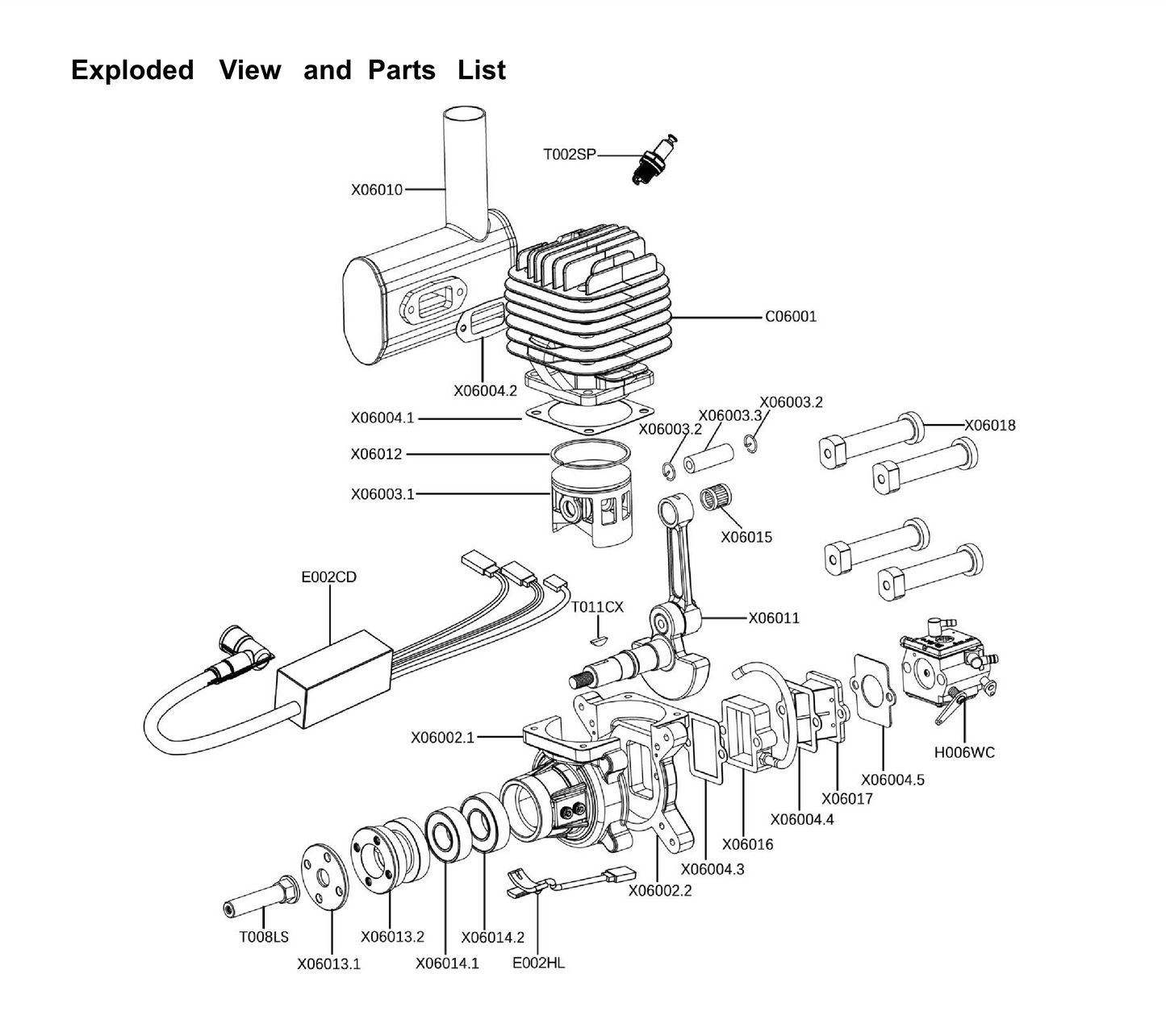 EPHIL 60cc-S Gasoline Engine w/ Spark Plug & Electronic Ignition