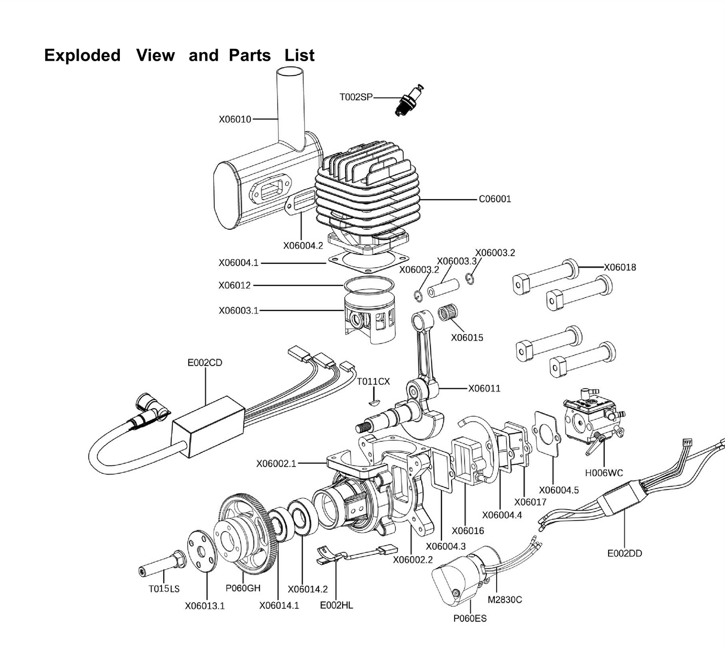 EPHIL 60cc-S Pro Gasoline Engine w/ E-Starter; Spark Plug & Electronic Ignition