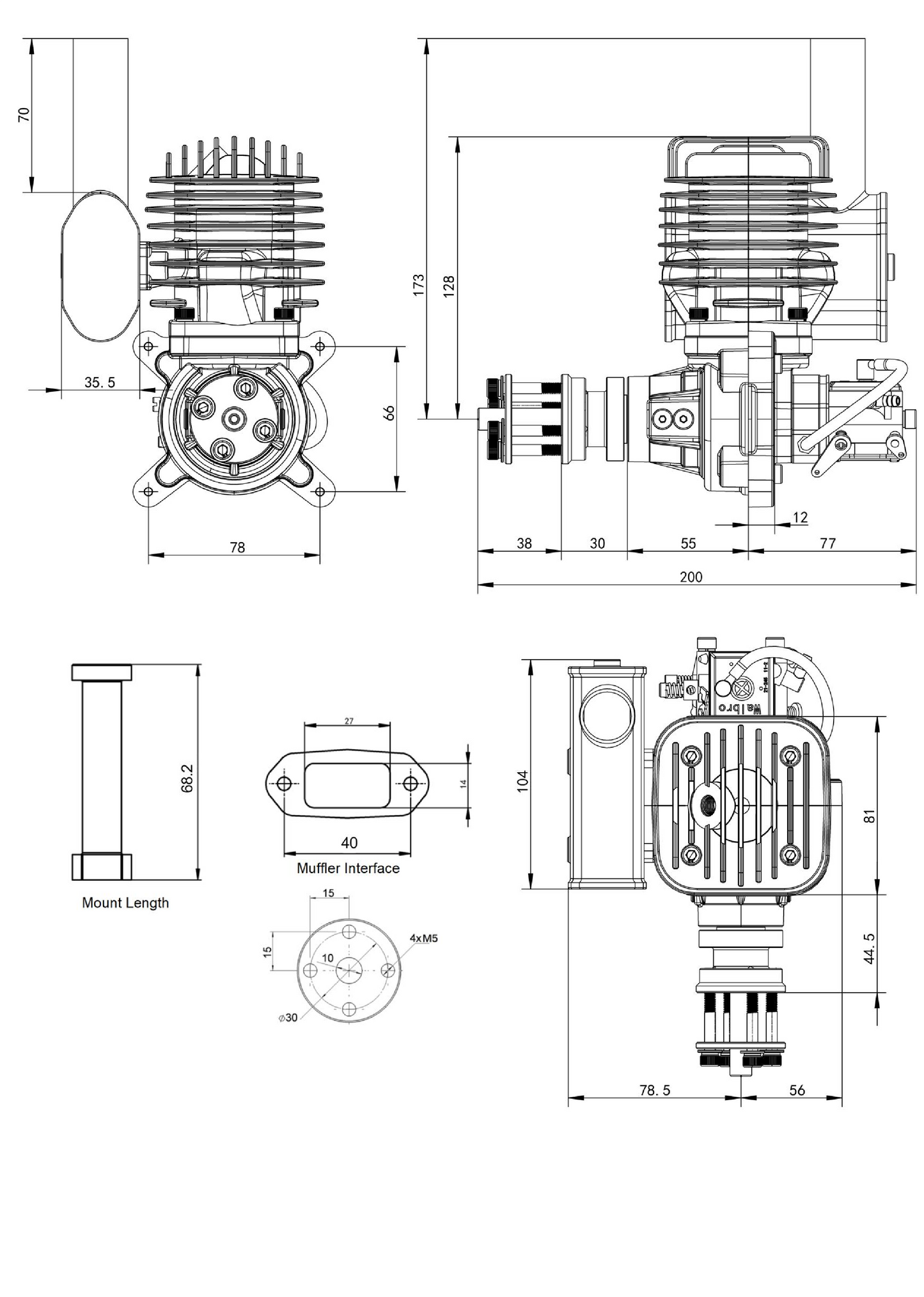 EPHIL 60cc-S Gasoline Engine w/ Spark Plug & Electronic Ignition