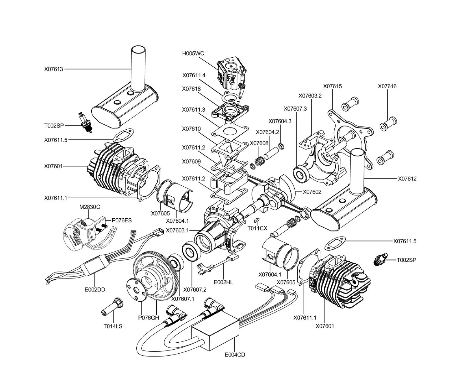 EPHIL X-Series 76cc-T Pro Gasoline Engine w/ E-Starter; Spark Plugs & Electronic Ignition